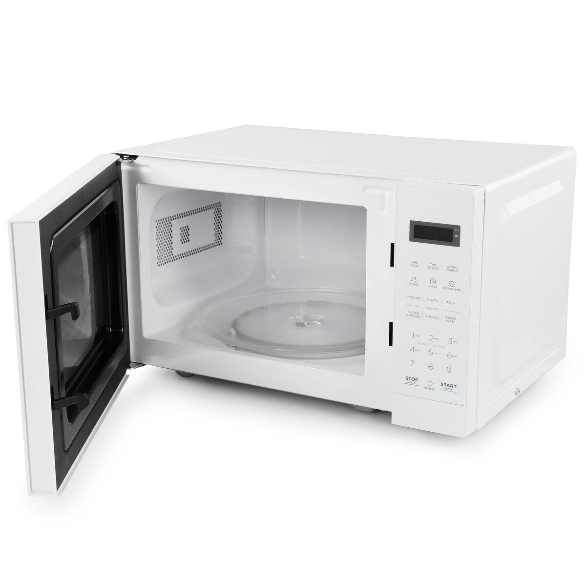 Four à micro-ondes numérique LED blanc de 0,7 pi³ et 700 watts avec verrouillage de sécurité enfant.