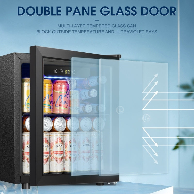 Réfrigérateur à boissons de 1,3 pi³ - Mini réfrigérateur à porte vitrée, capacité de 48 canettes ou 12 bouteilles, avec commandes électroniques tactiles.