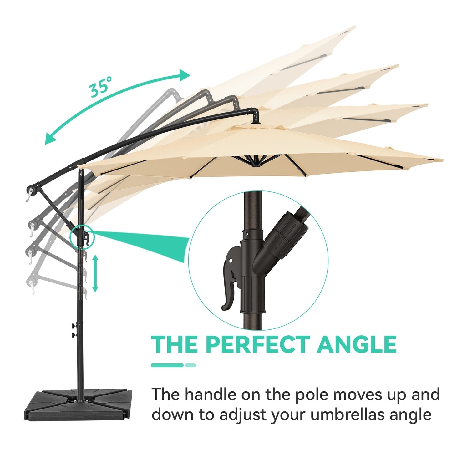 Parasol cantilever en acier de 3 mètres avec levier de manivelle et base lestée