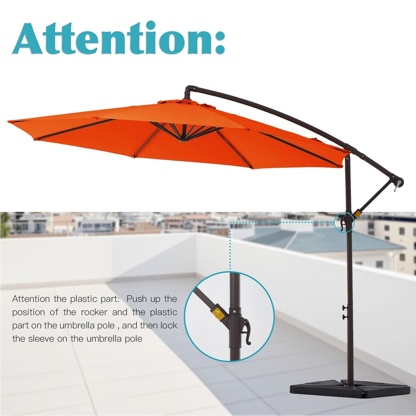 Parasol cantilever en acier de 3 mètres avec levier de manivelle et base lestée