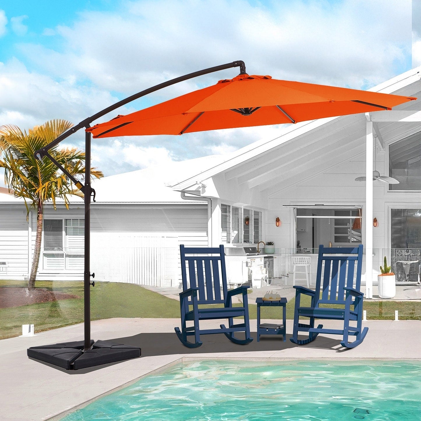 Parasol cantilever en acier de 3 mètres avec levier de manivelle et base lestée