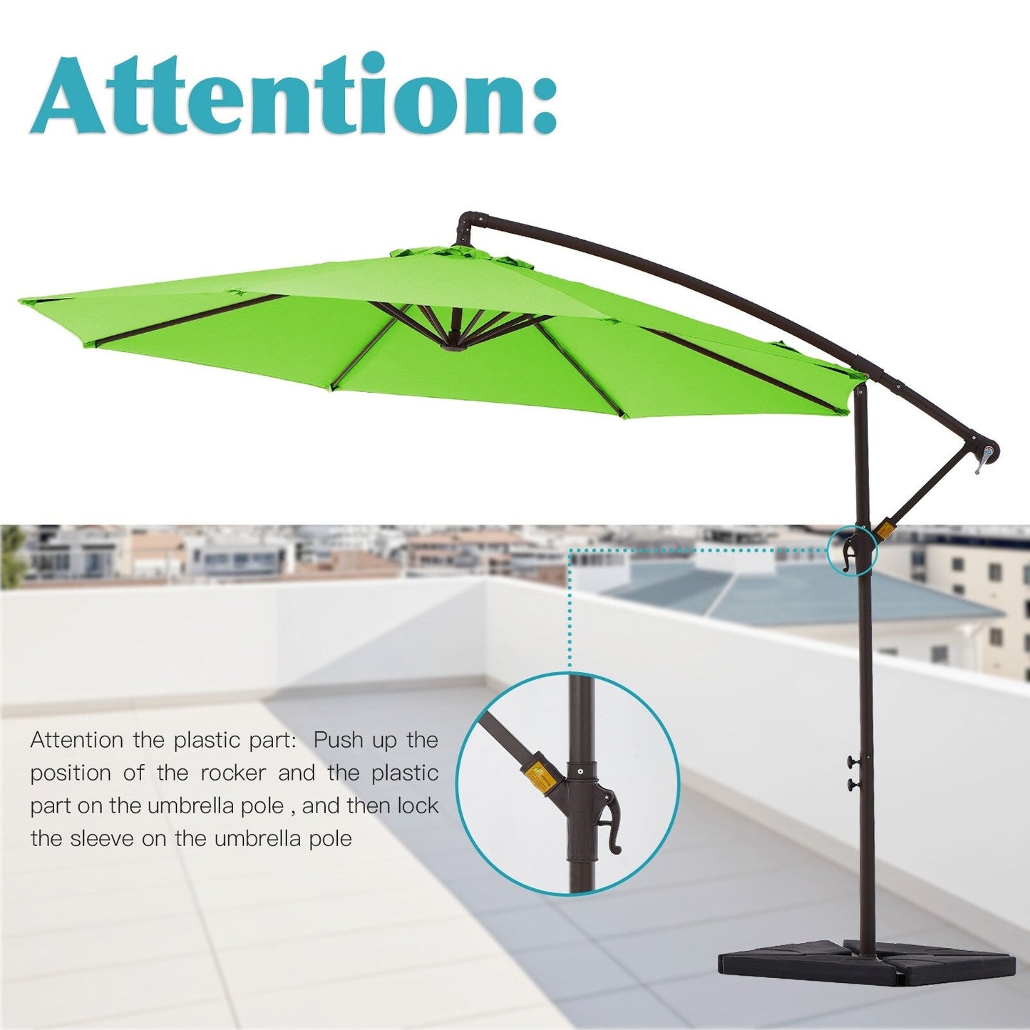 Parasol cantilever en acier de 3 mètres avec levier de manivelle et base lestée