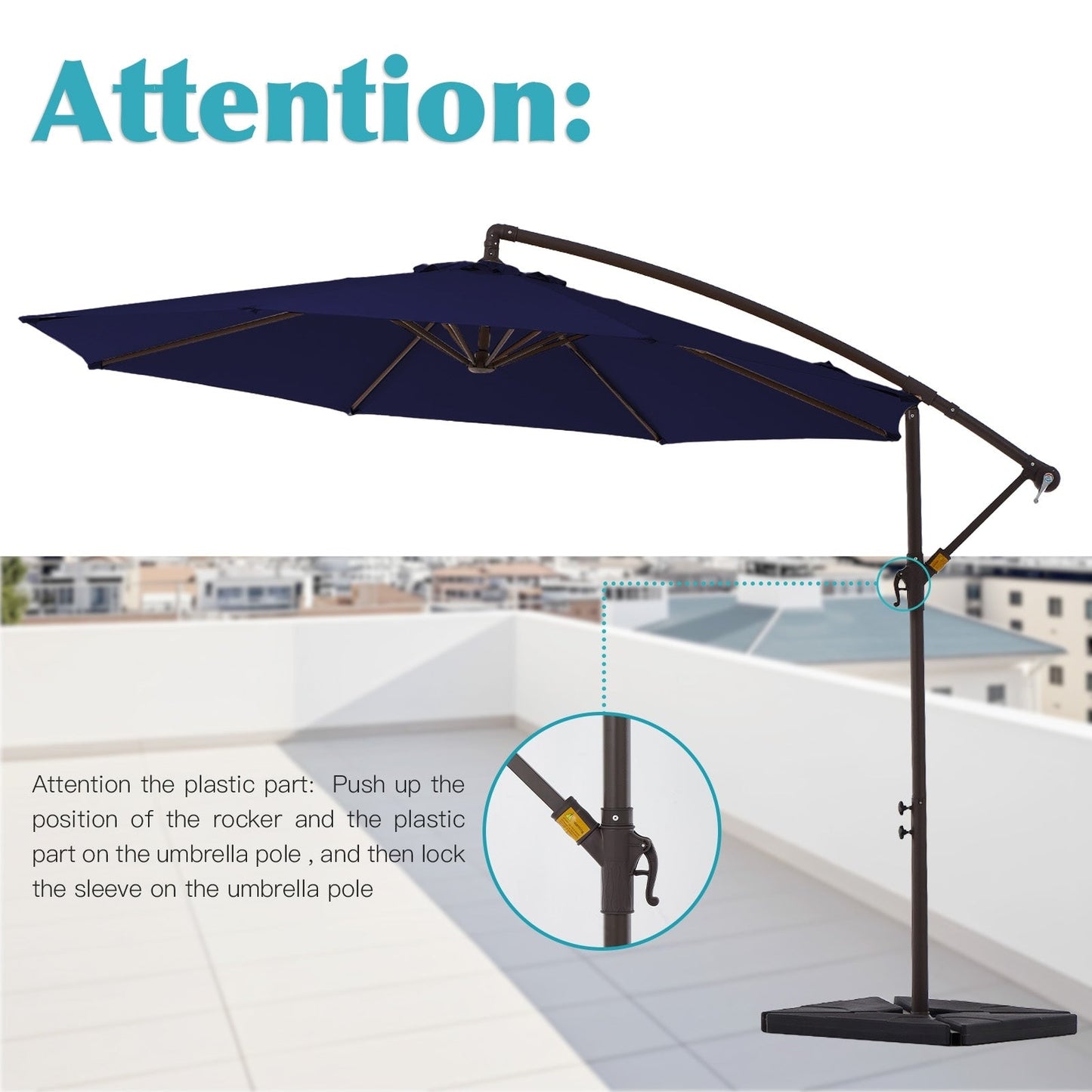 Parasol cantilever en acier de 3 mètres avec levier de manivelle et base lestée