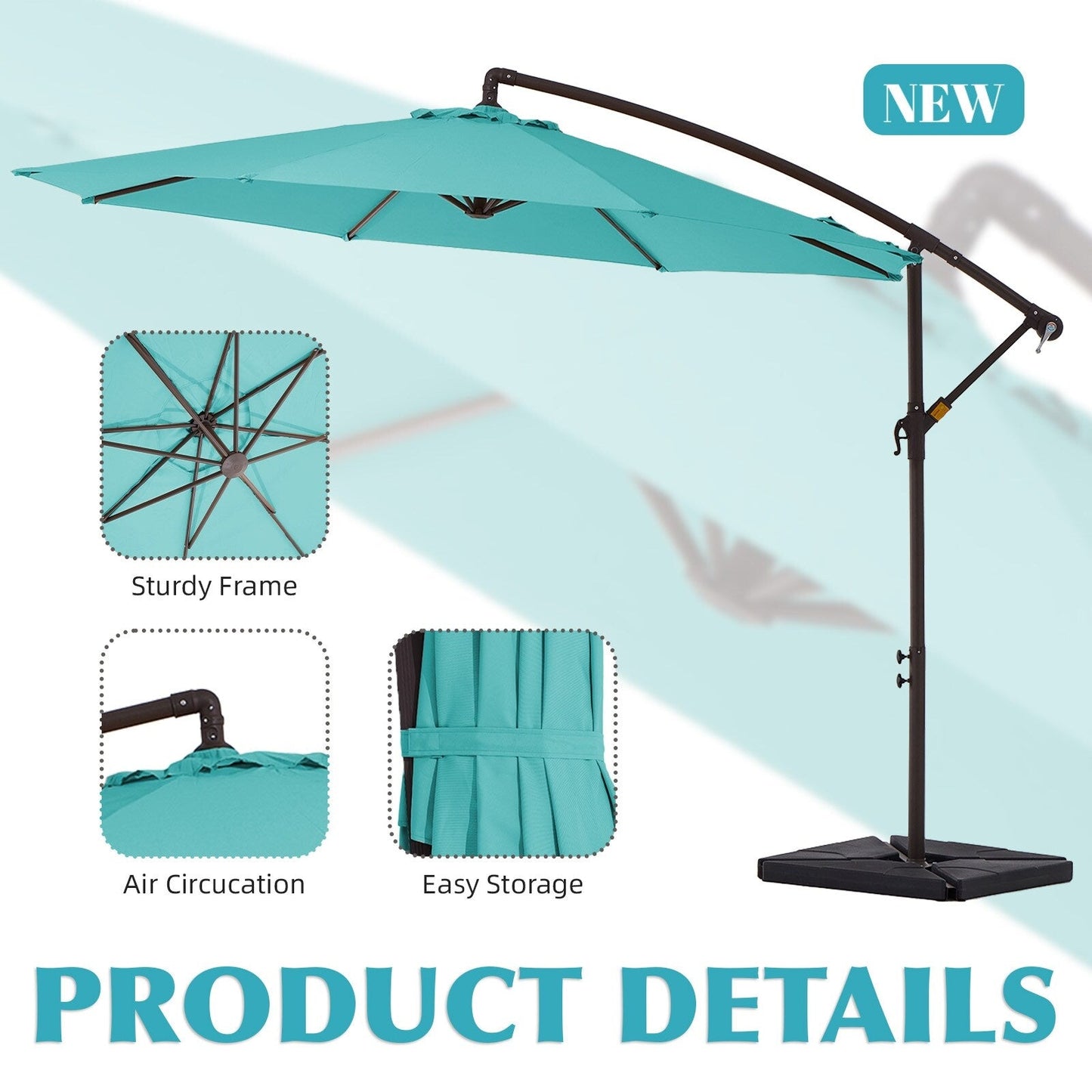 Parasol cantilever en acier de 3 mètres avec levier de manivelle et base lestée
