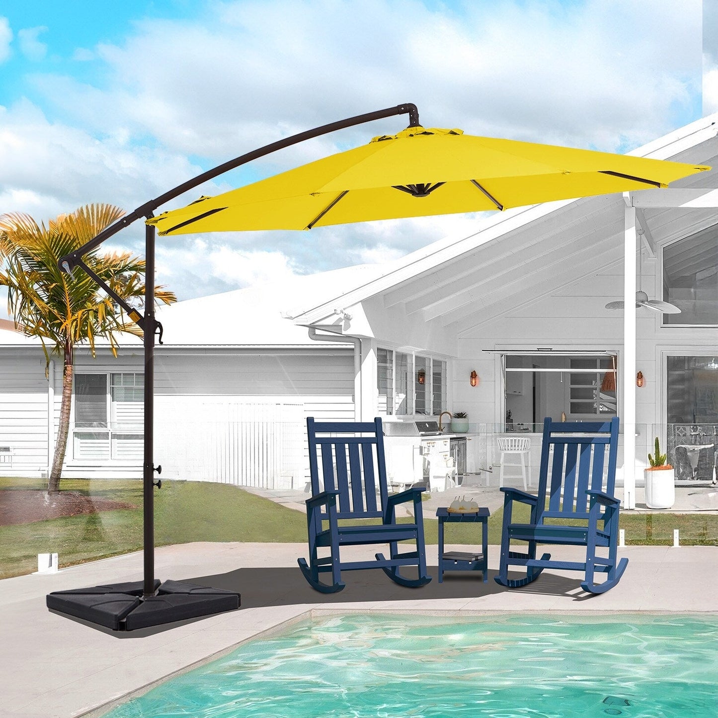 Parasol cantilever en acier de 3 mètres avec levier de manivelle et base lestée