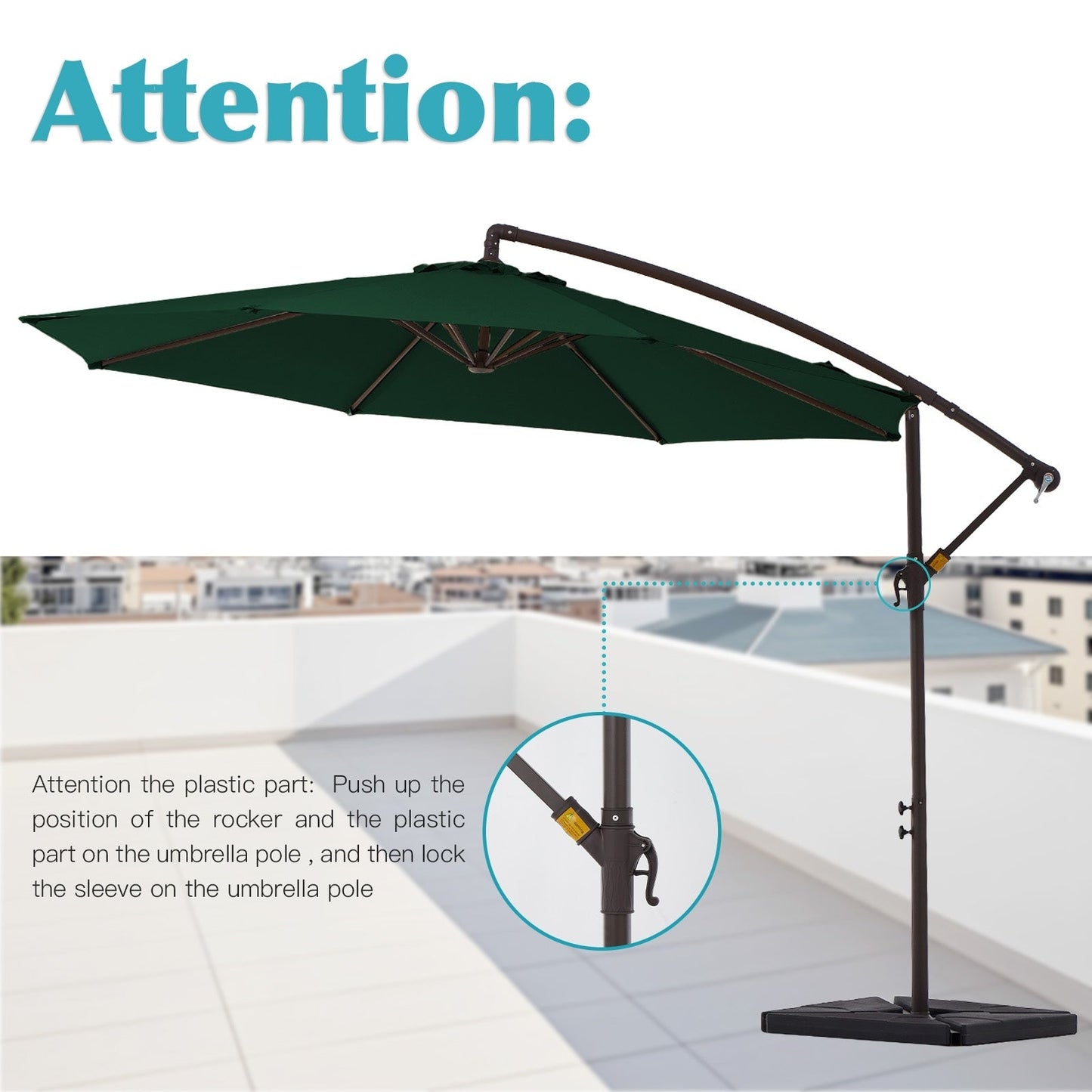 Parasol cantilever en acier de 3 mètres avec levier de manivelle et base lestée