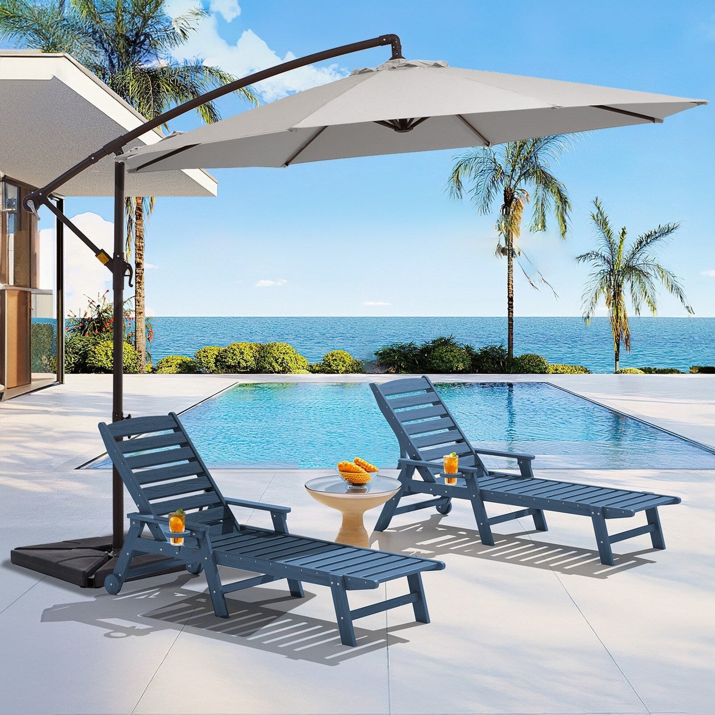 Parasol cantilever en acier de 3 mètres avec levier de manivelle et base lestée