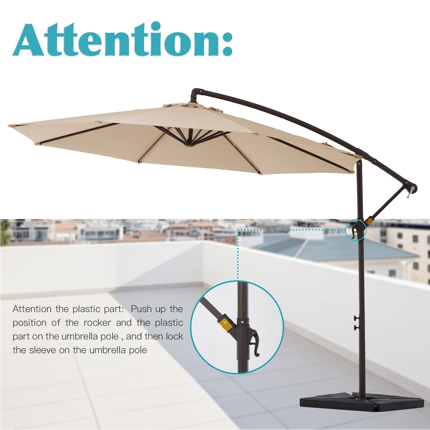 Parasol cantilever en acier de 3 mètres avec levier de manivelle et base lestée