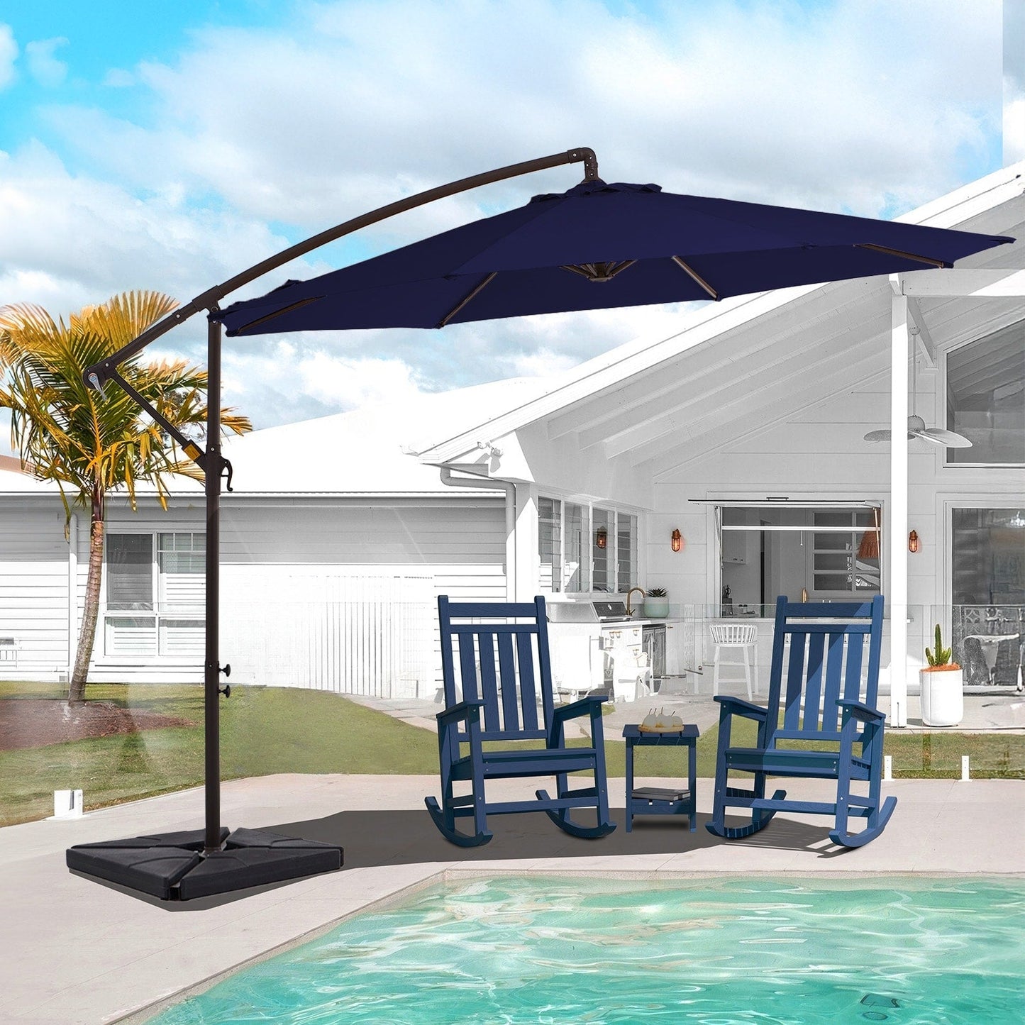 Parasol cantilever en acier de 3 mètres avec levier de manivelle et base lestée