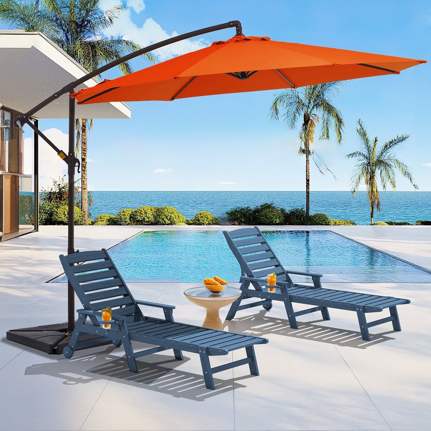 Parasol cantilever en acier de 3 mètres avec levier de manivelle et base lestée