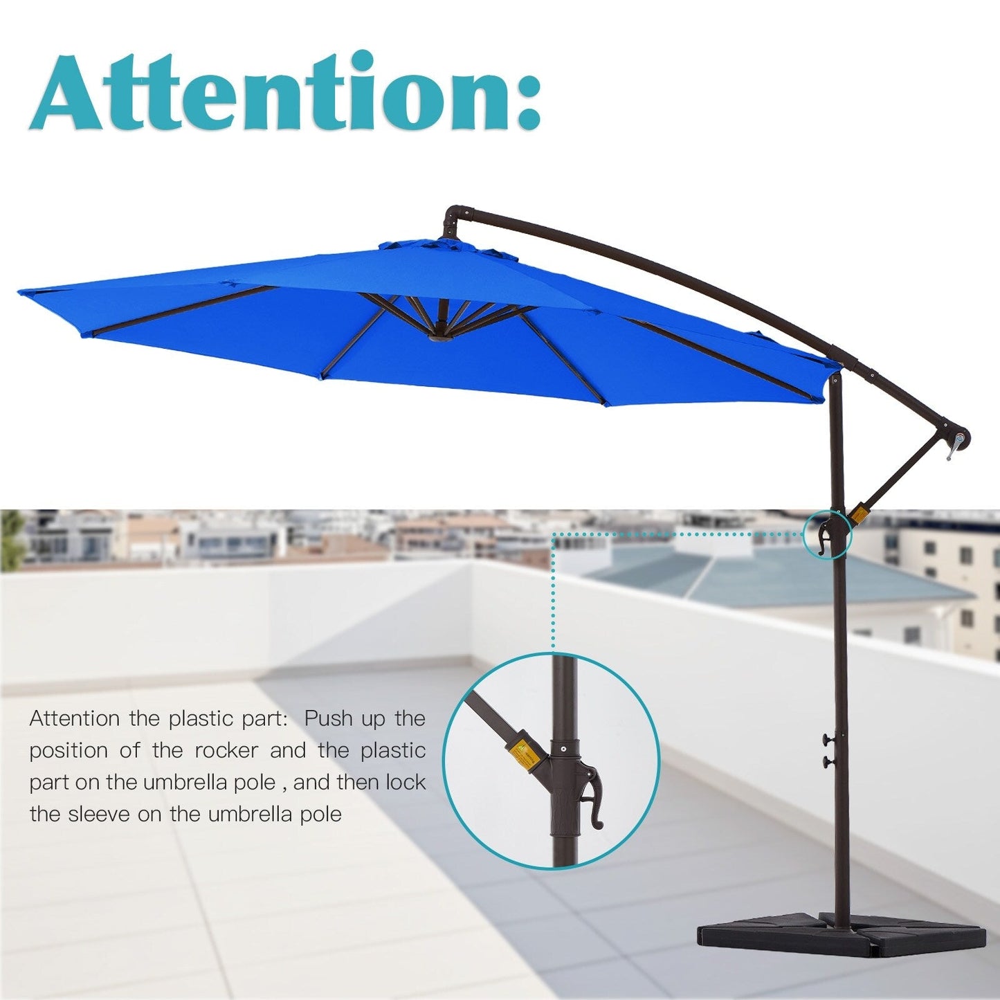 Parasol cantilever en acier de 3 mètres avec levier de manivelle et base lestée