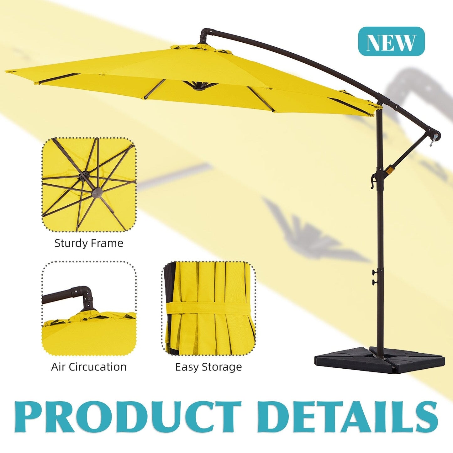 Parasol cantilever en acier de 3 mètres avec levier de manivelle et base lestée