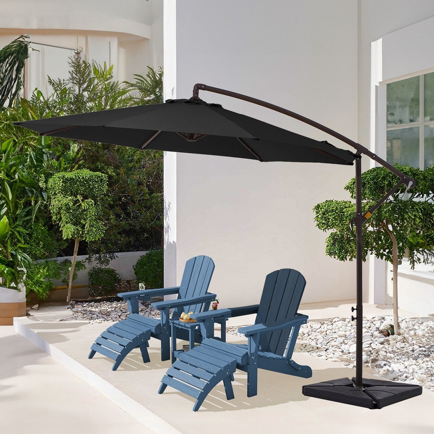 Parasol cantilever en acier de 3 mètres avec levier de manivelle et base lestée