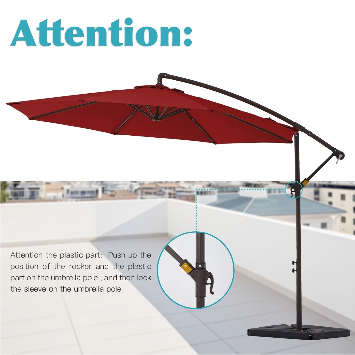 Parasol cantilever en acier de 3 mètres avec levier de manivelle et base lestée