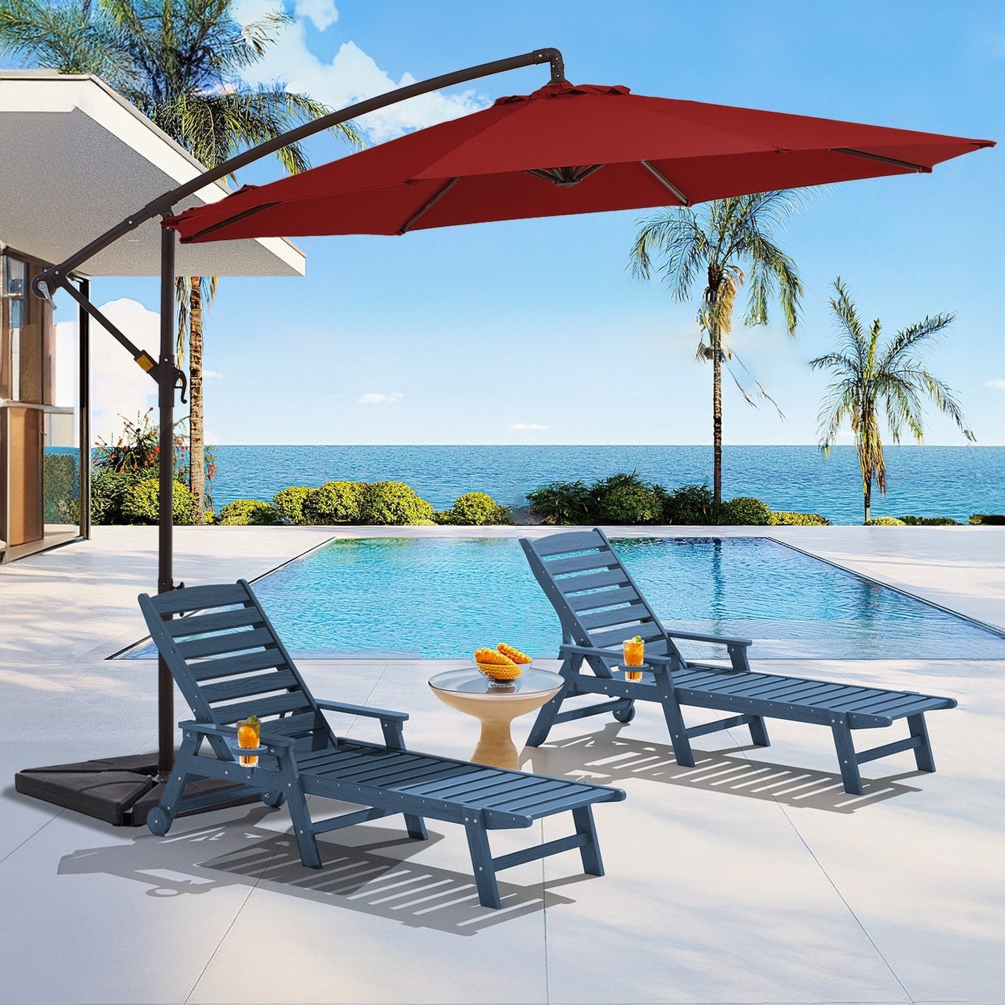Parasol cantilever en acier de 3 mètres avec levier de manivelle et base lestée