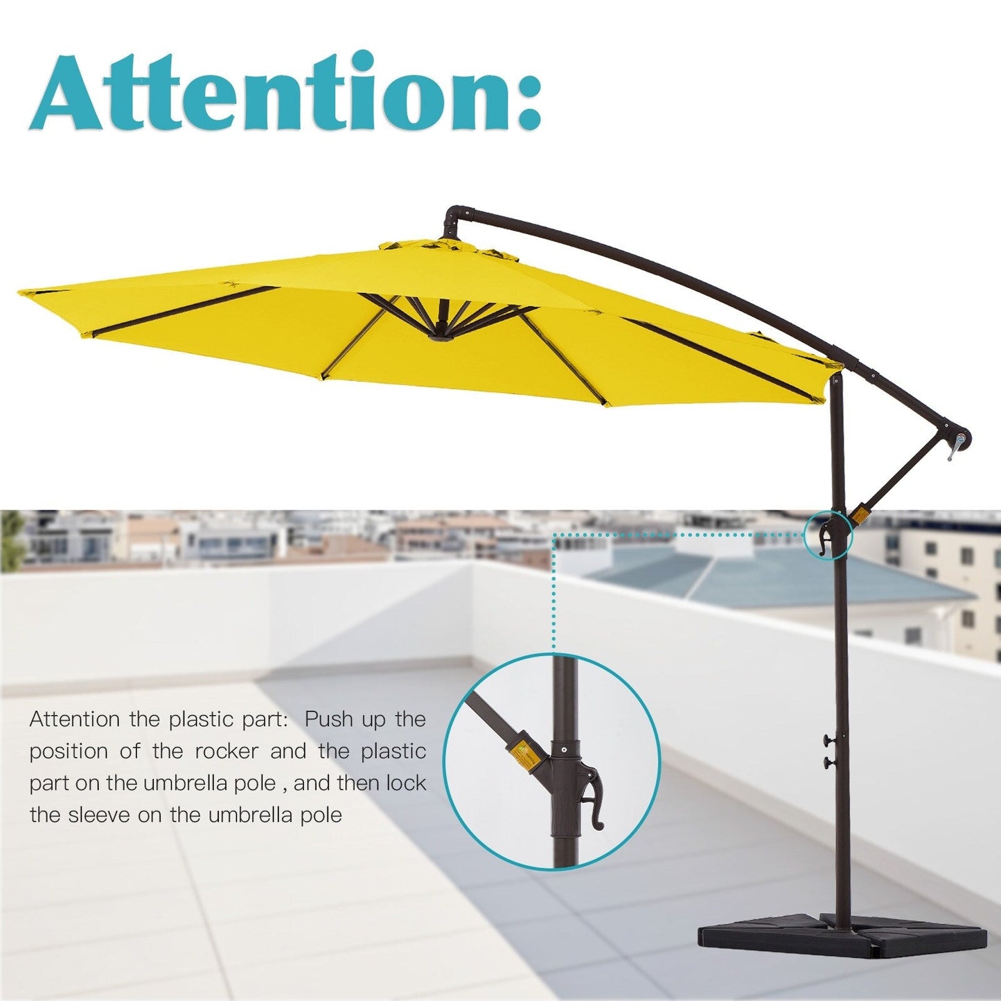 Parasol cantilever en acier de 3 mètres avec levier de manivelle et base lestée