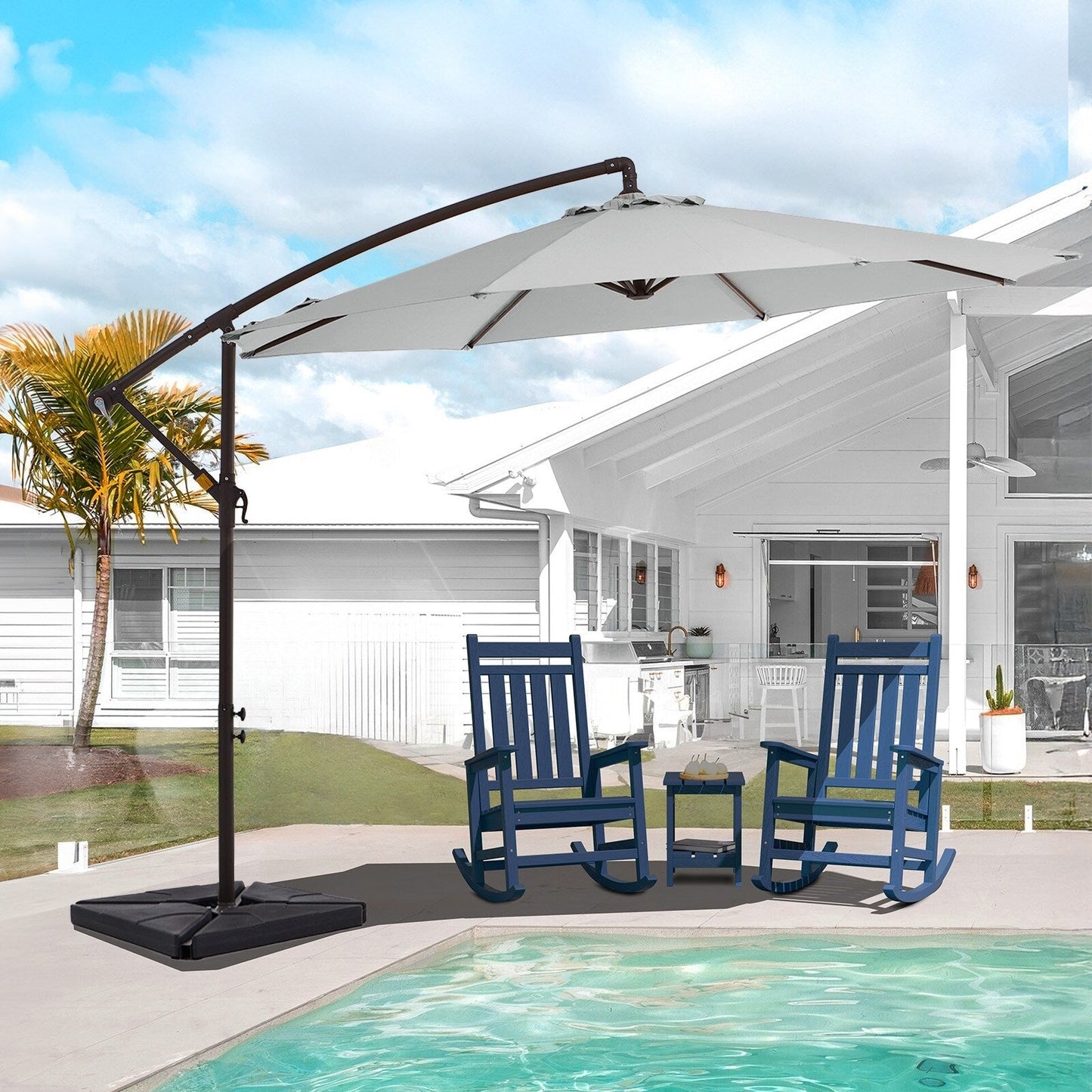 Parasol cantilever en acier de 3 mètres avec levier de manivelle et base lestée
