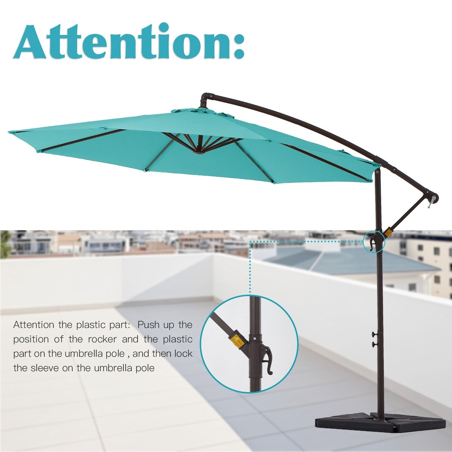 Parasol cantilever en acier de 3 mètres avec levier de manivelle et base lestée