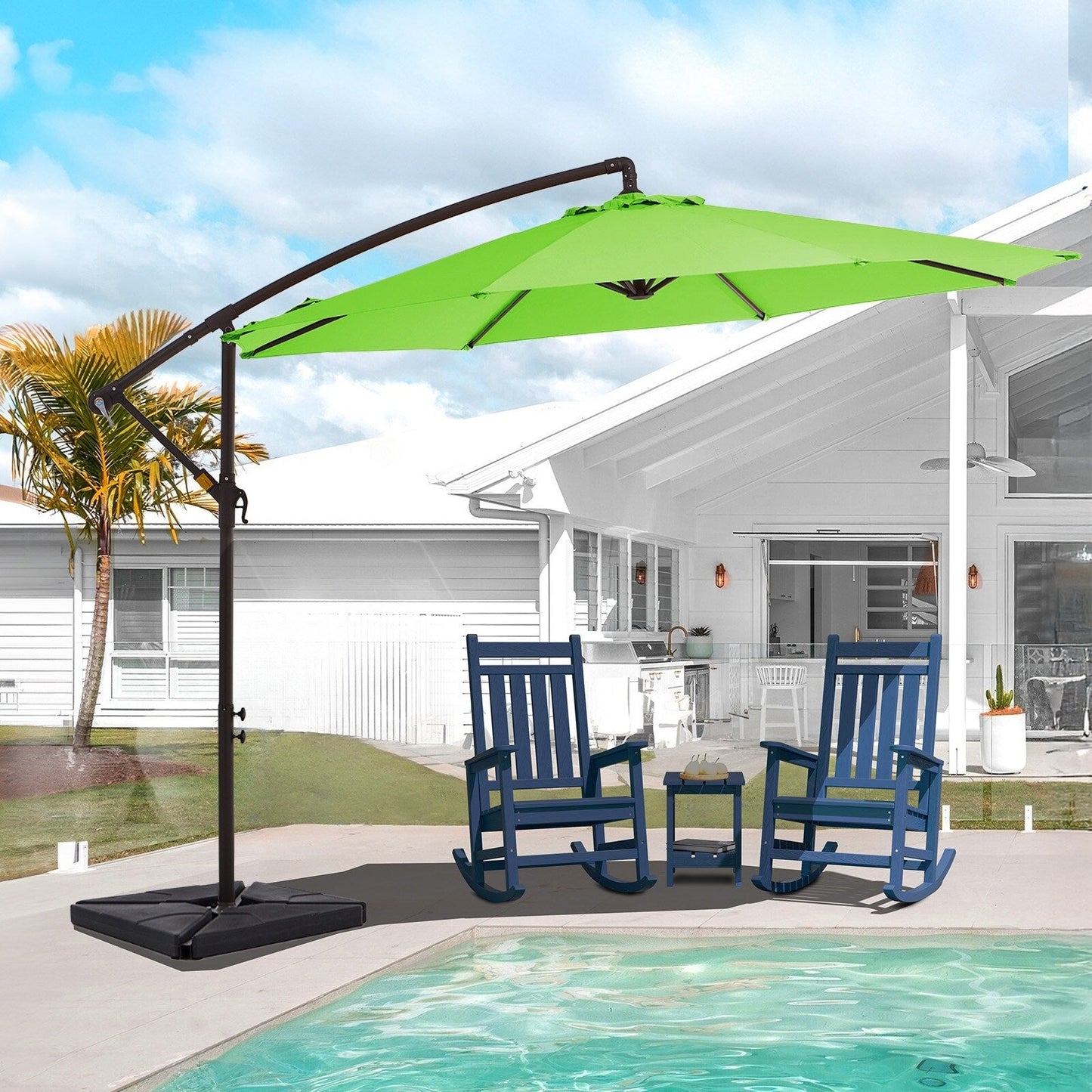 Parasol cantilever en acier de 3 mètres avec levier de manivelle et base lestée
