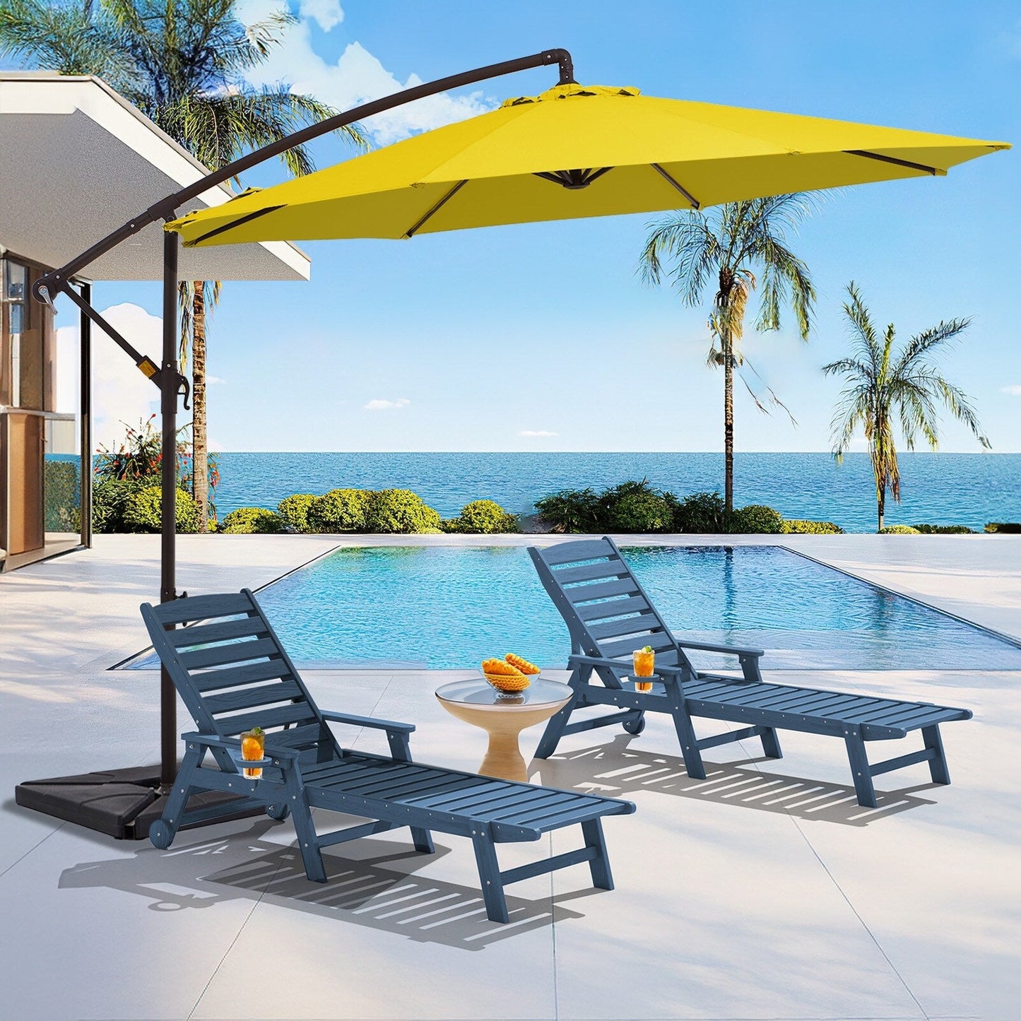 Parasol cantilever en acier de 3 mètres avec levier de manivelle et base lestée