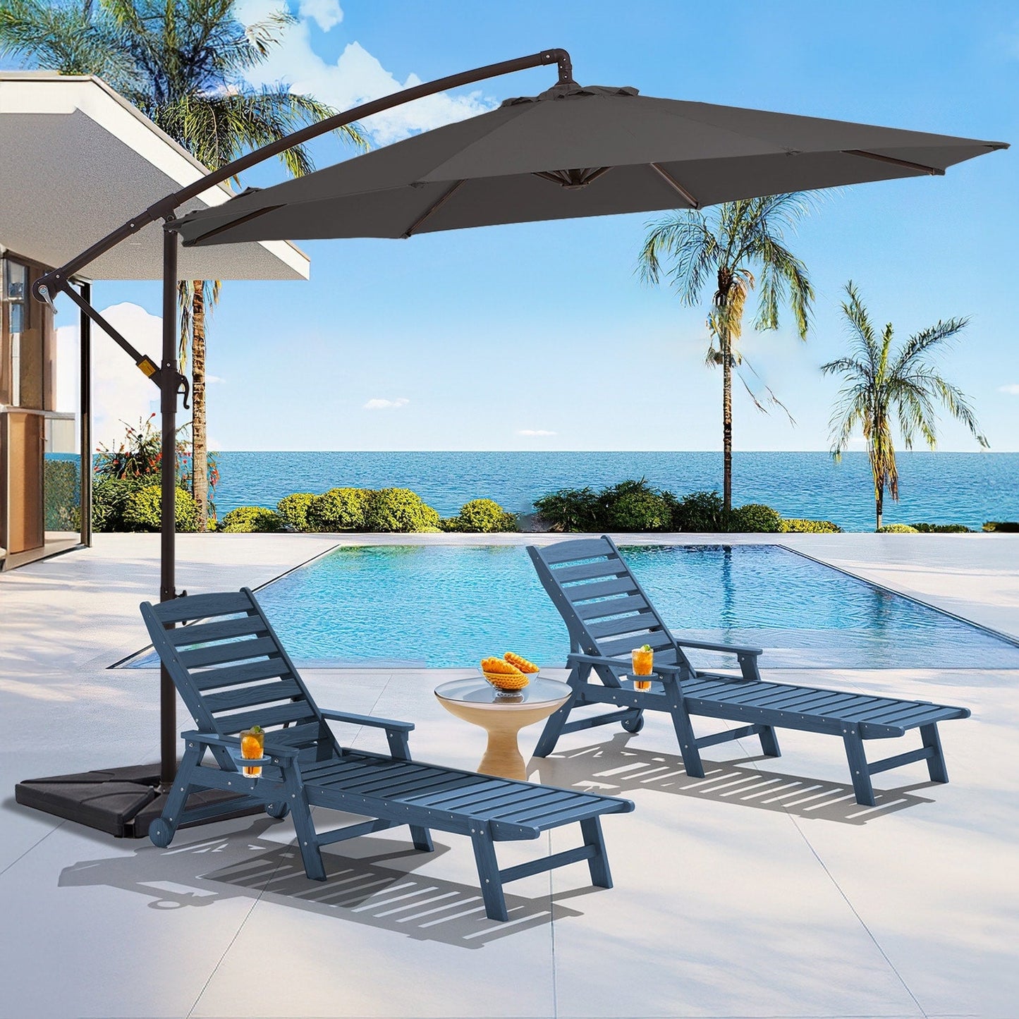 Parasol cantilever en acier de 3 mètres avec levier de manivelle et base lestée