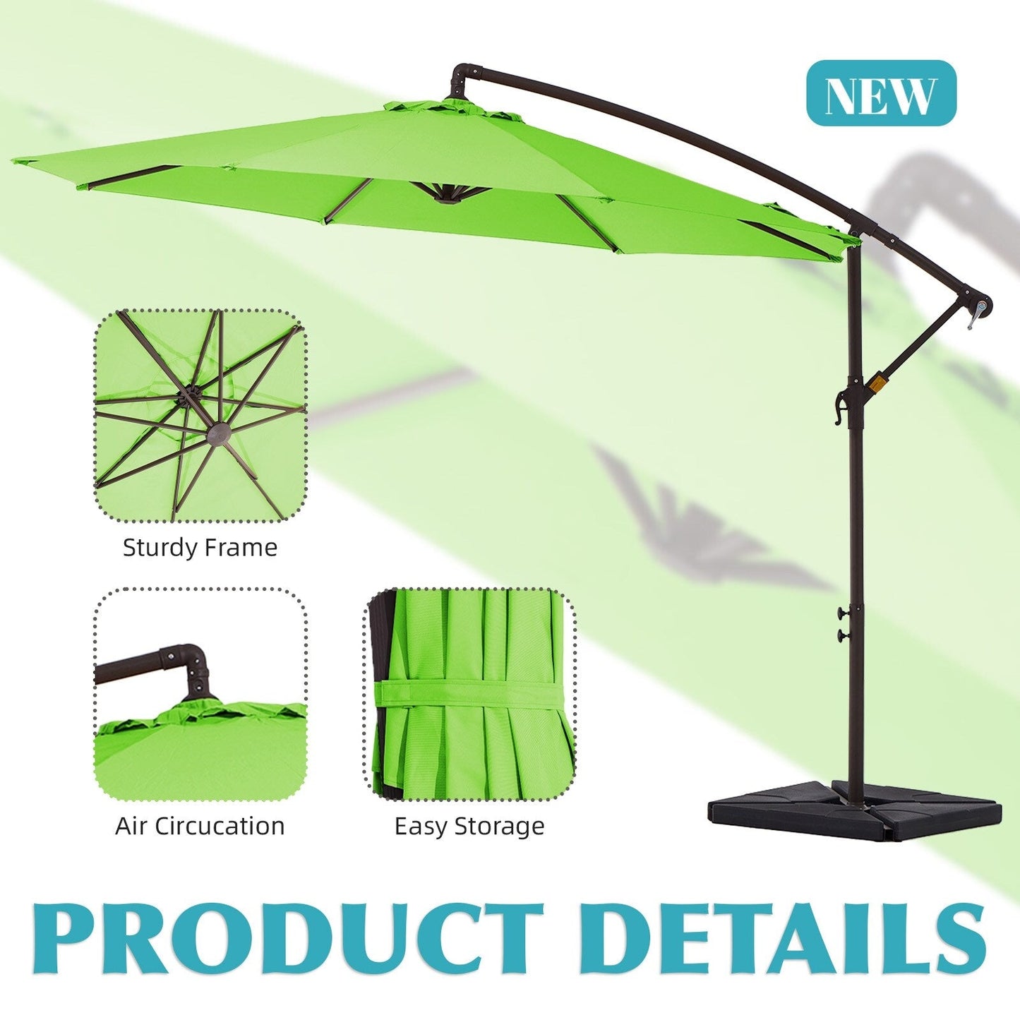 Parasol cantilever en acier de 3 mètres avec levier de manivelle et base lestée