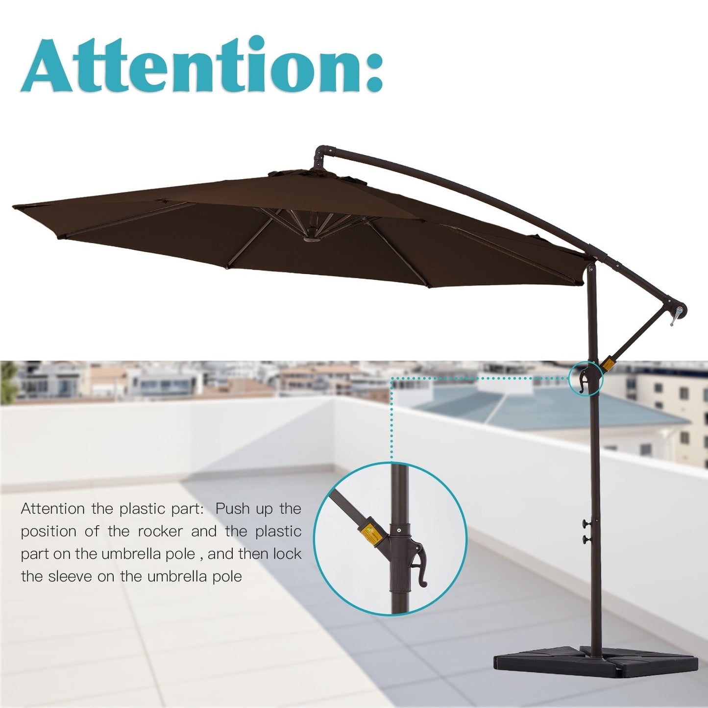 Parasol cantilever en acier de 3 mètres avec levier de manivelle et base lestée