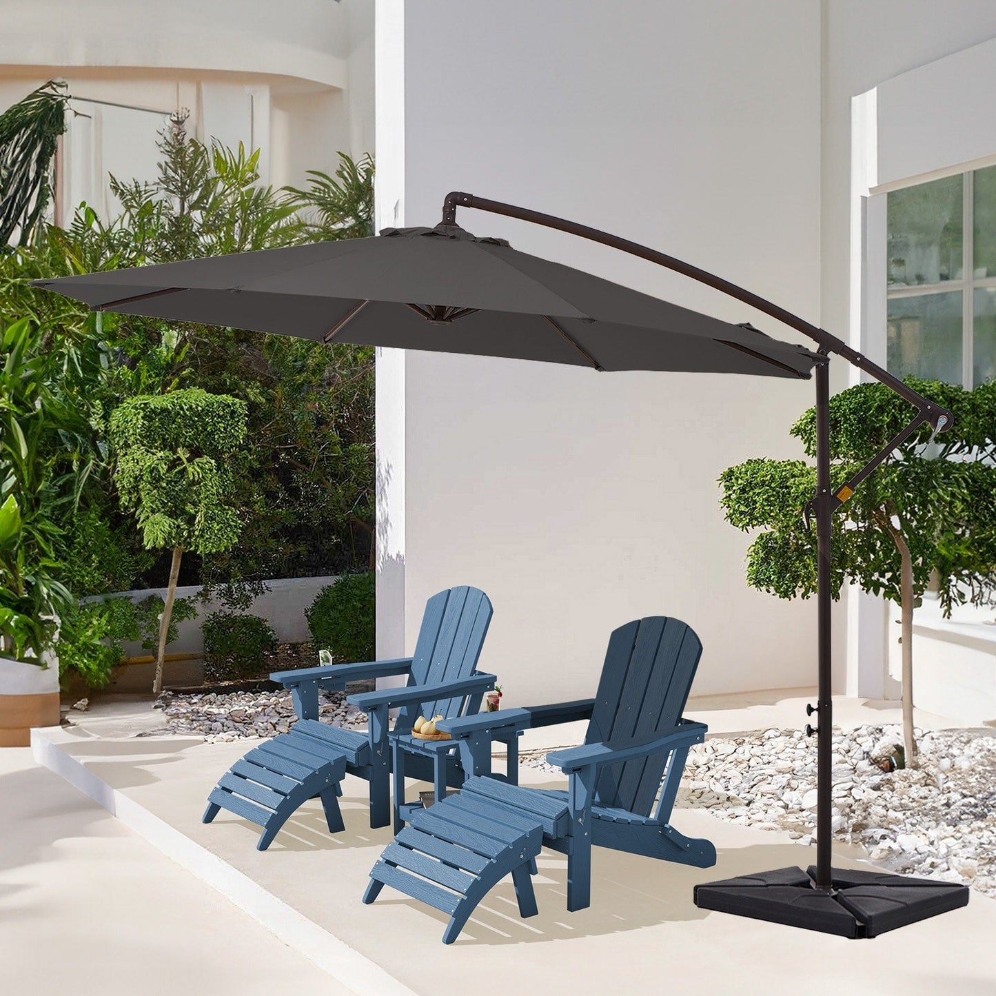 Parasol cantilever en acier de 3 mètres avec levier de manivelle et base lestée