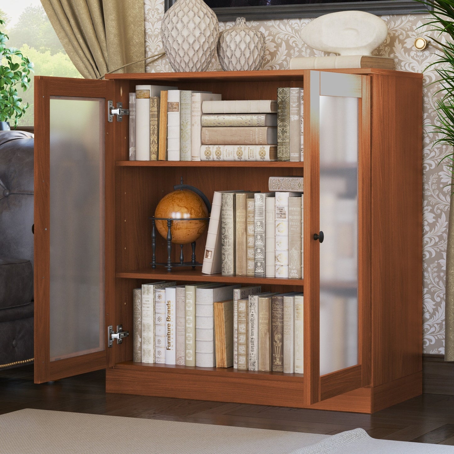 Étagère à livres 3 niveaux en bois massif 100 % avec portes en option de Palace Imports