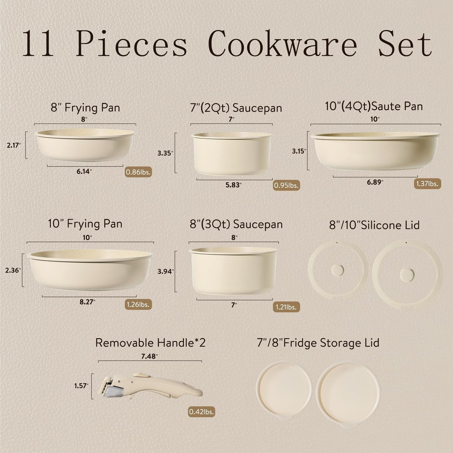 Ensemble de 11 casseroles et poêles, ensemble de cuisine antiadhésif avec manche amovible, ensemble de cuisine à induction antiadhésif avec manche amovible