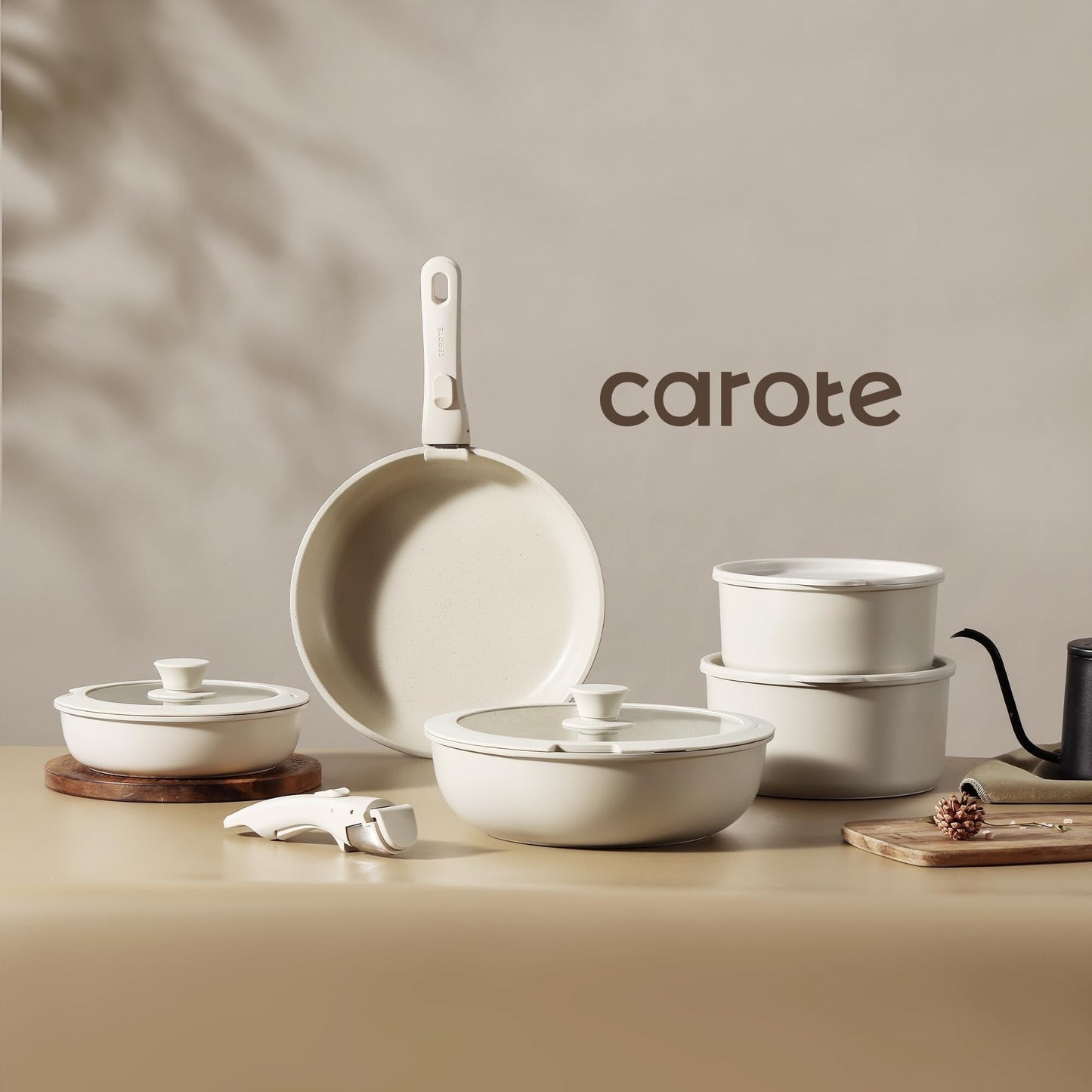 Ensemble de 11 casseroles et poêles, ensemble de cuisine antiadhésif avec manche amovible, ensemble de cuisine à induction antiadhésif avec manche amovible