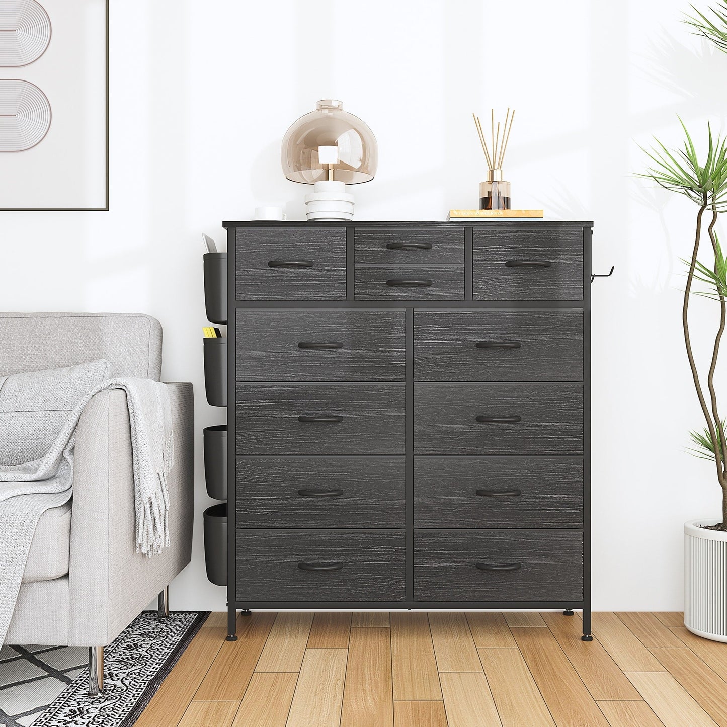 Commode 12 tiroirs, commode haute en tissu pour chambre à coucher, coffre à tiroirs