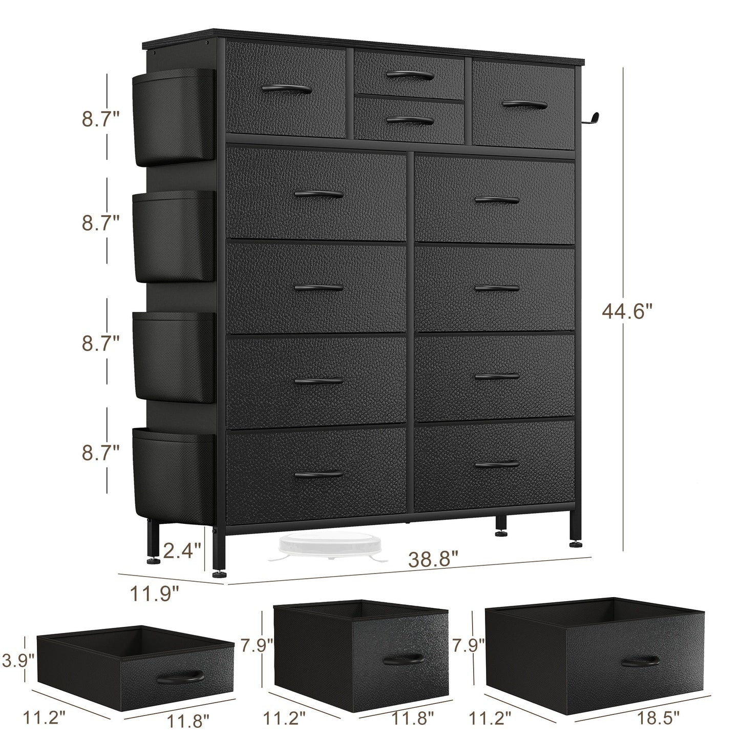Commode 12 tiroirs, commode haute en tissu pour chambre à coucher, coffre à tiroirs