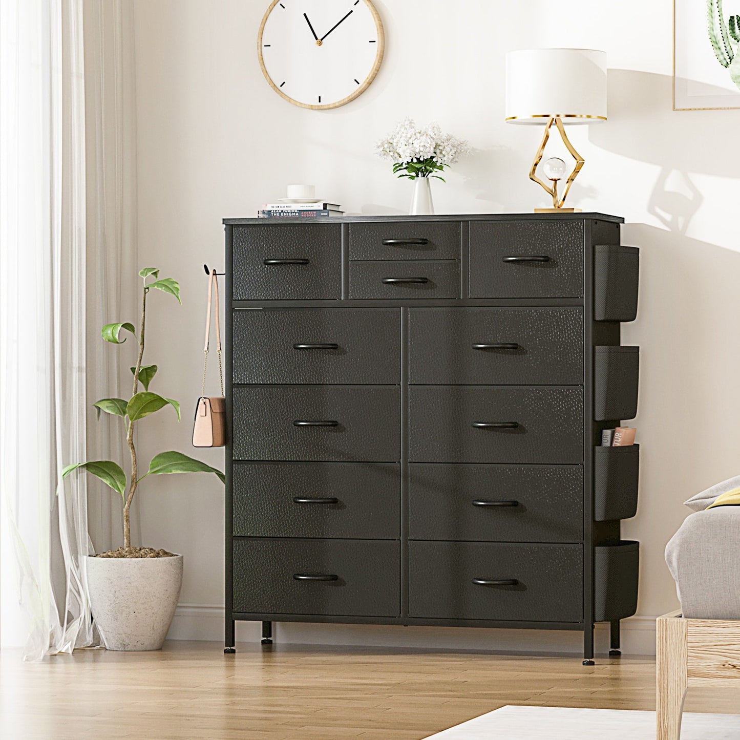 Commode 12 tiroirs, commode haute en tissu pour chambre à coucher, coffre à tiroirs