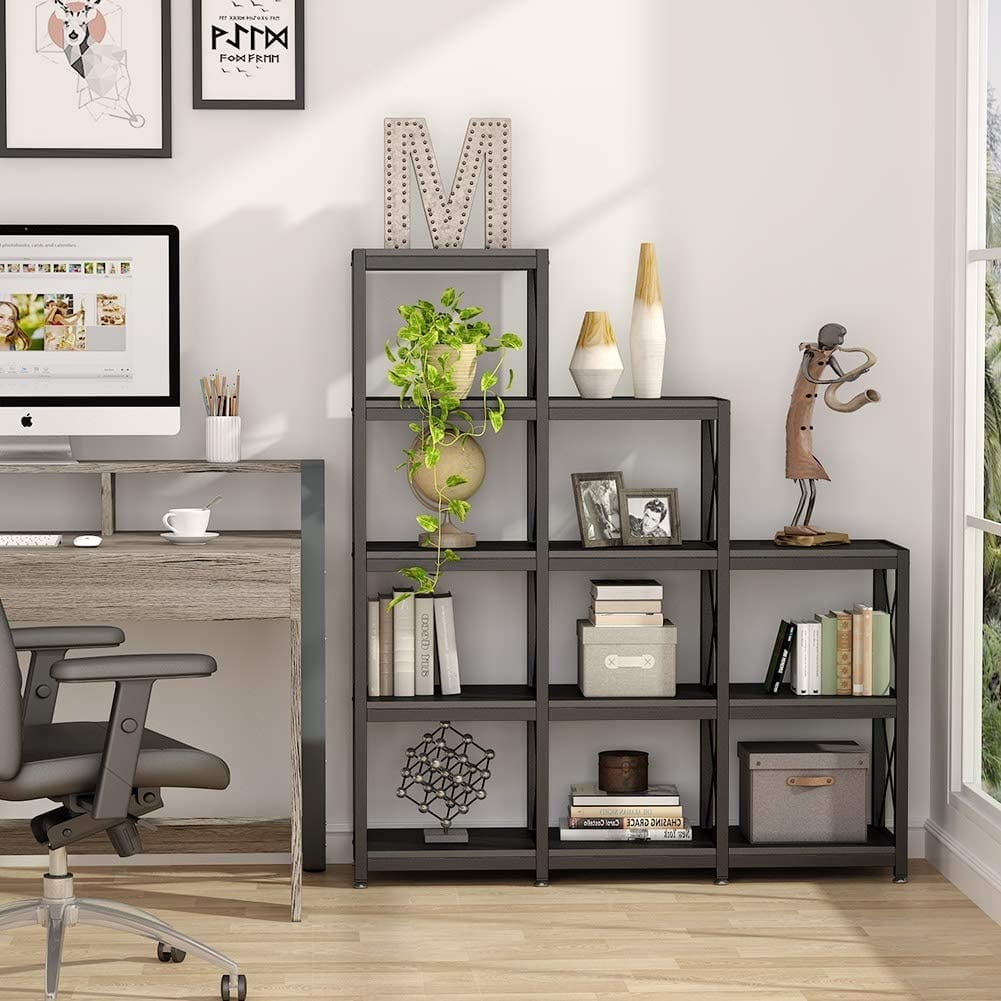 Étagère à livres en forme d'échelle à 12 niveaux, étagère d'angle de style industriel