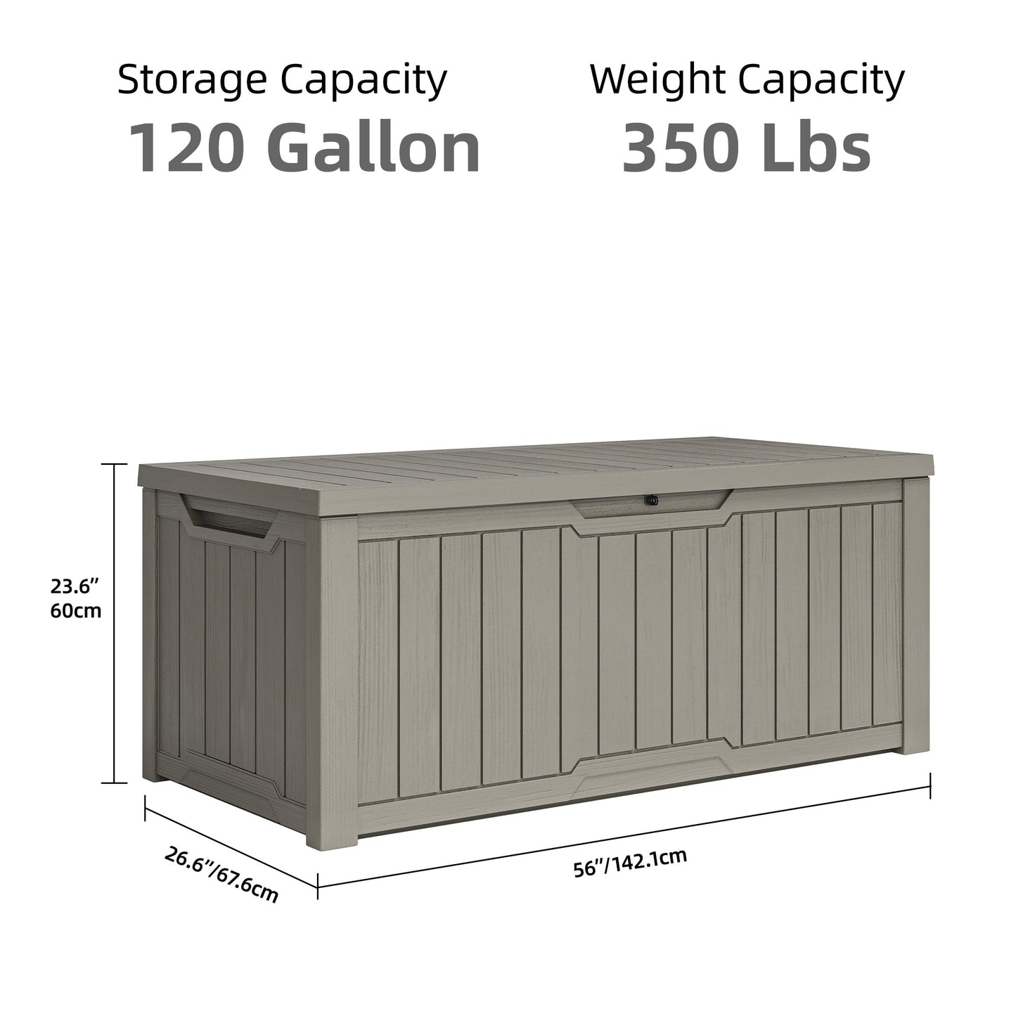 Grand coffre de rangement en résine, résistant à l'eau, verrouillable, capacité de 120 à 260 gallons.