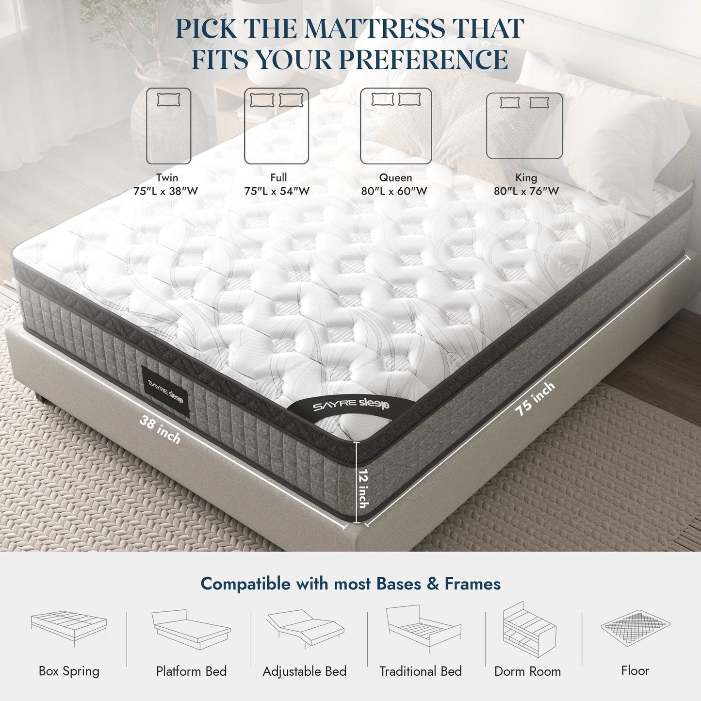 Assemblé aux États-Unis - Matelas hybride 12 Diamond avec ressorts ensachés et mousse à mémoire de forme au gel rafraîchissant
