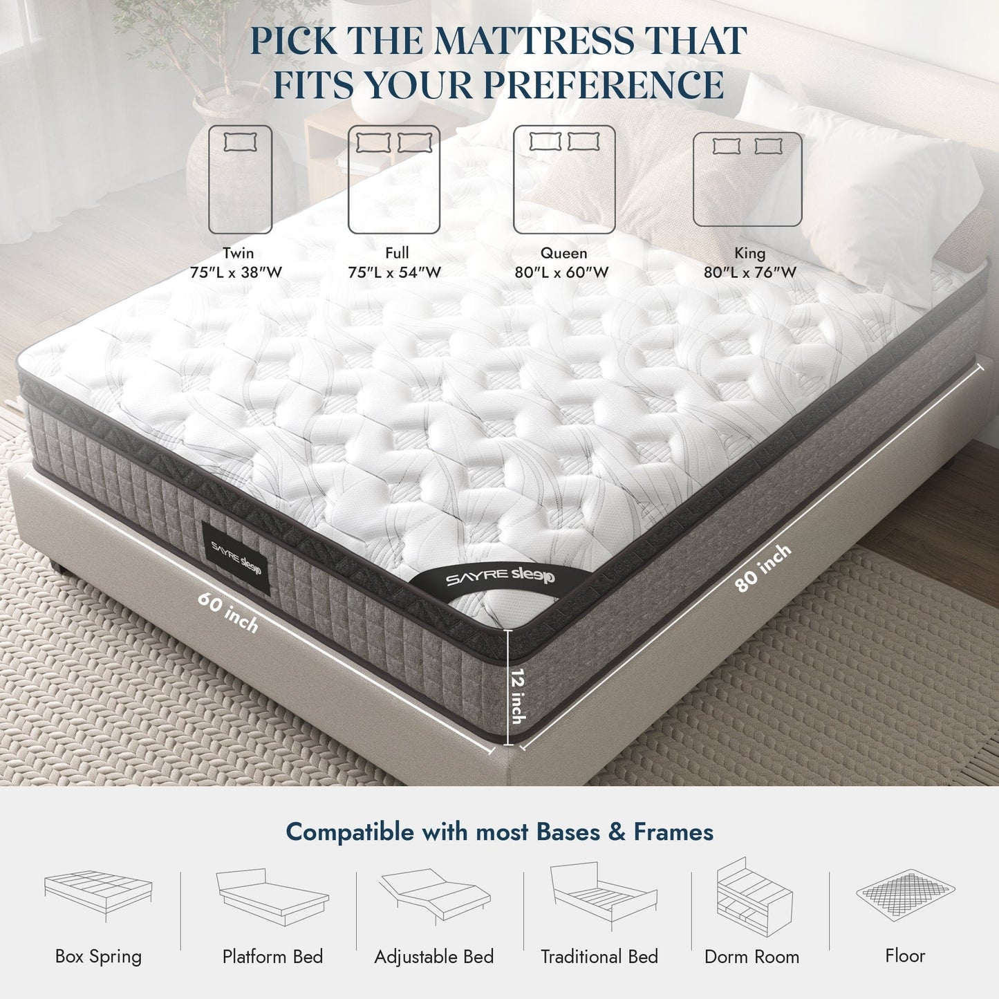 Assemblé aux États-Unis - Matelas hybride 12 Diamond avec ressorts ensachés et mousse à mémoire de forme au gel rafraîchissant