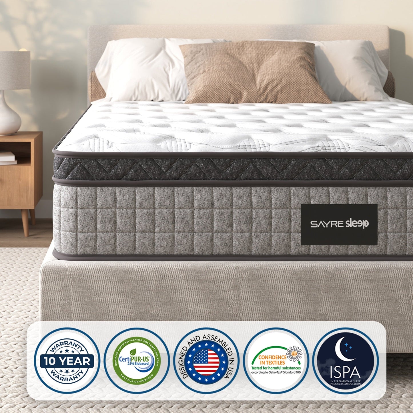 Assemblé aux États-Unis - Matelas hybride 12 Diamond avec ressorts ensachés et mousse à mémoire de forme au gel rafraîchissant