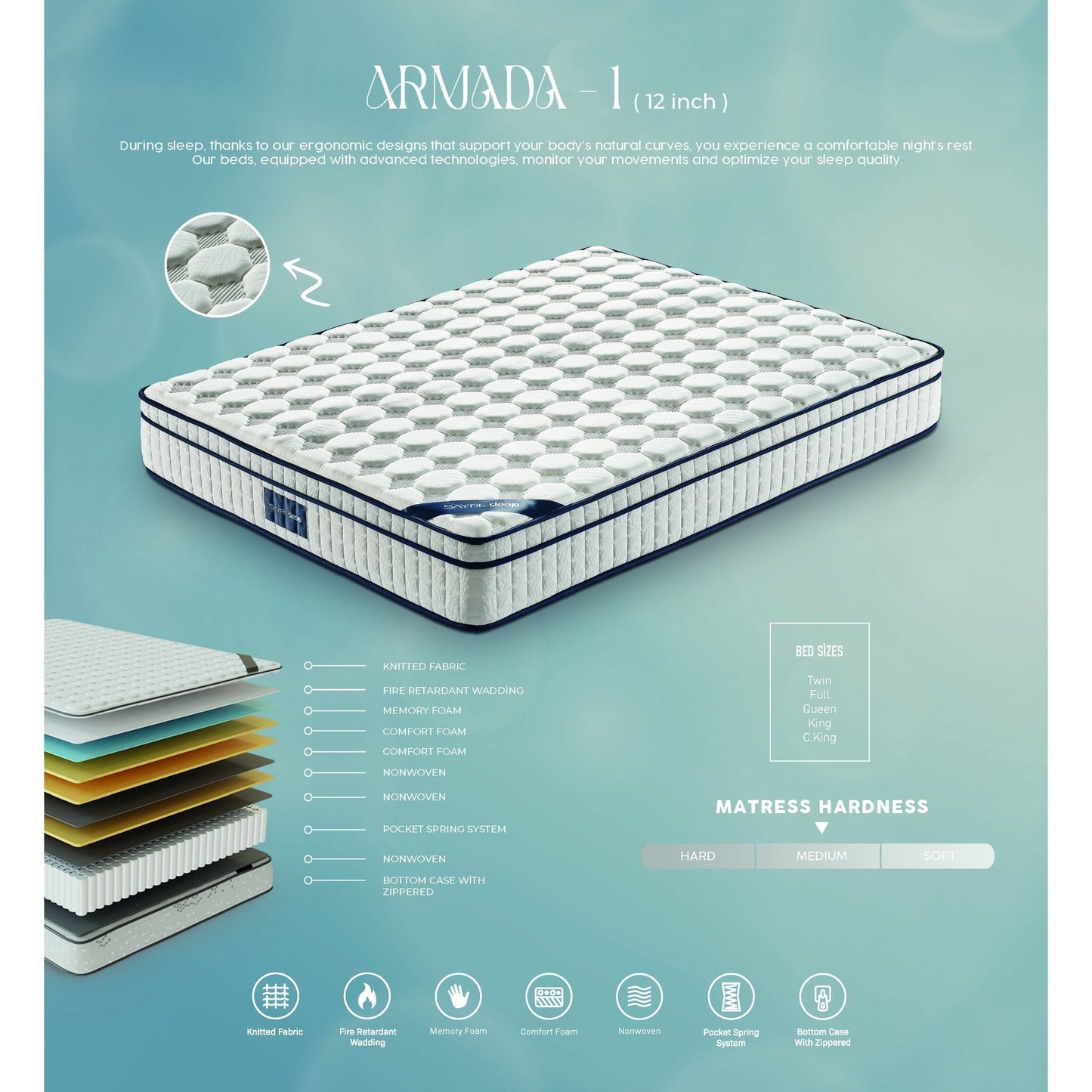 Assemblé aux États-Unis - Matelas hybride 12 Diamond avec ressorts ensachés et mousse à mémoire de forme au gel rafraîchissant