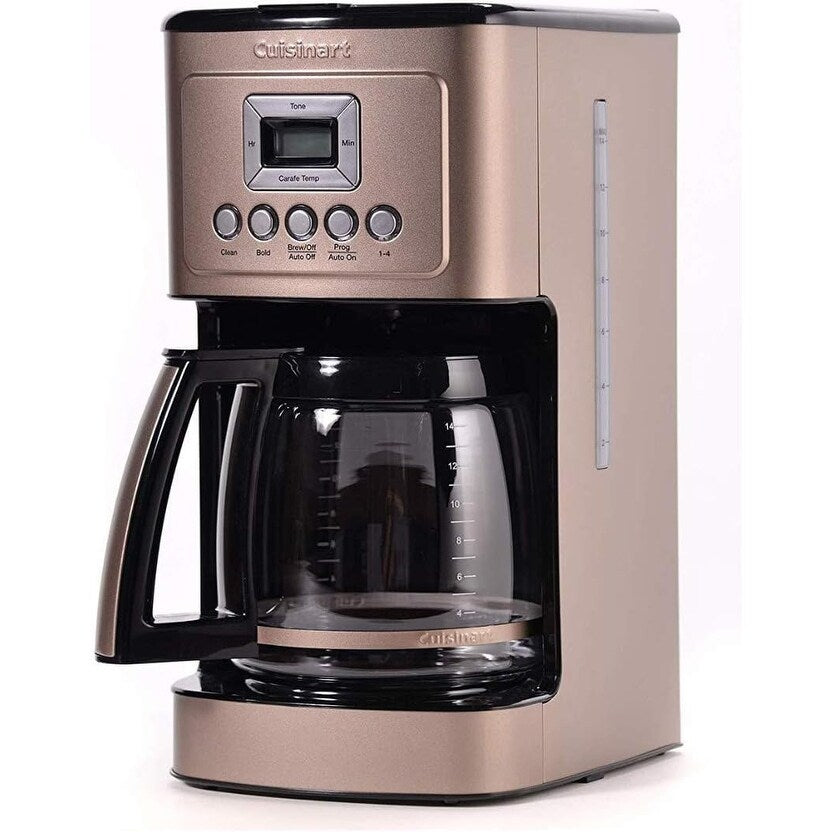 Cafetière automatique 14 tasses, carafe en verre, contrôle de la force du café, réglage 1 à 4 tasses, acier inoxydable brun foncé