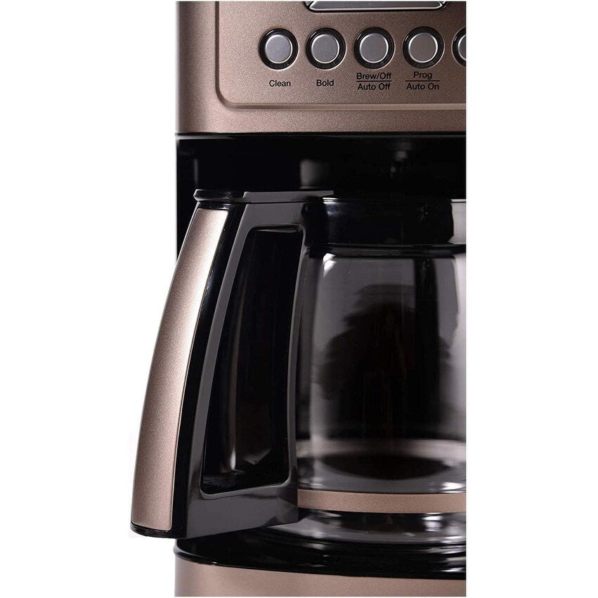Cafetière automatique 14 tasses, carafe en verre, contrôle de la force du café, réglage 1 à 4 tasses, acier inoxydable brun foncé