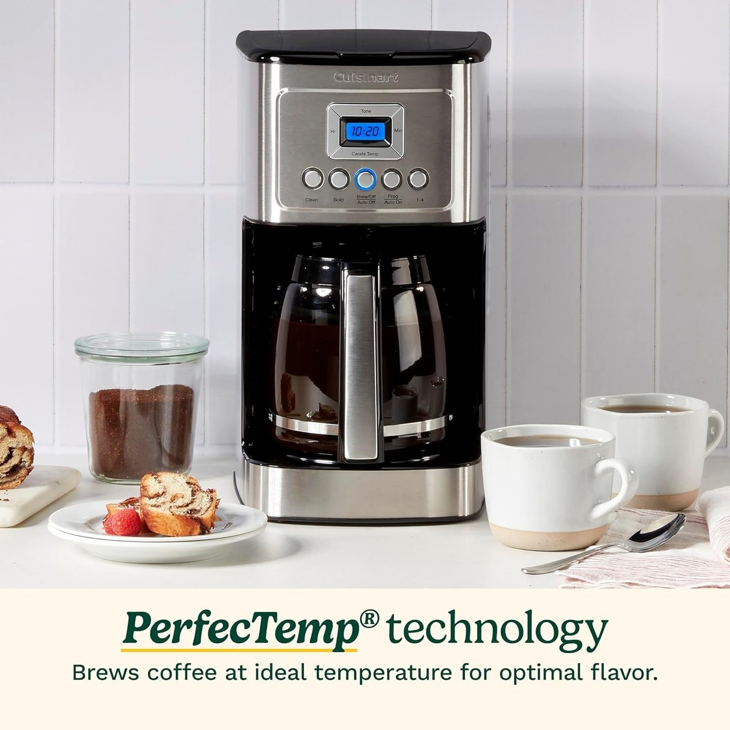 Cafetière programmable 14 tasses, carafe en verre, contrôle de la force du café, réglage 1 à 4 tasses, acier inoxydable