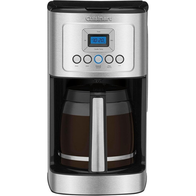 Cafetière programmable 14 tasses, carafe en verre, contrôle de la force du café, réglage 1 à 4 tasses, acier inoxydable