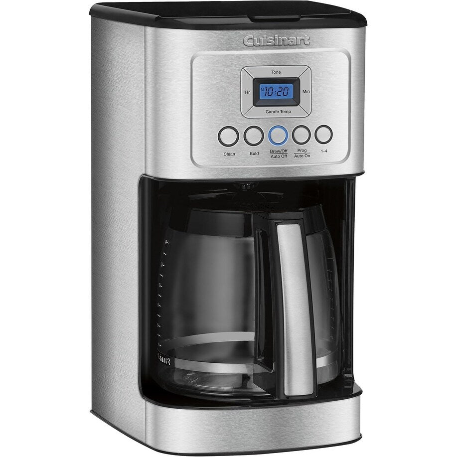 Cafetière 14 tasses en acier inoxydable, carafe en verre, entièrement automatique, contrôle de la force du café.
