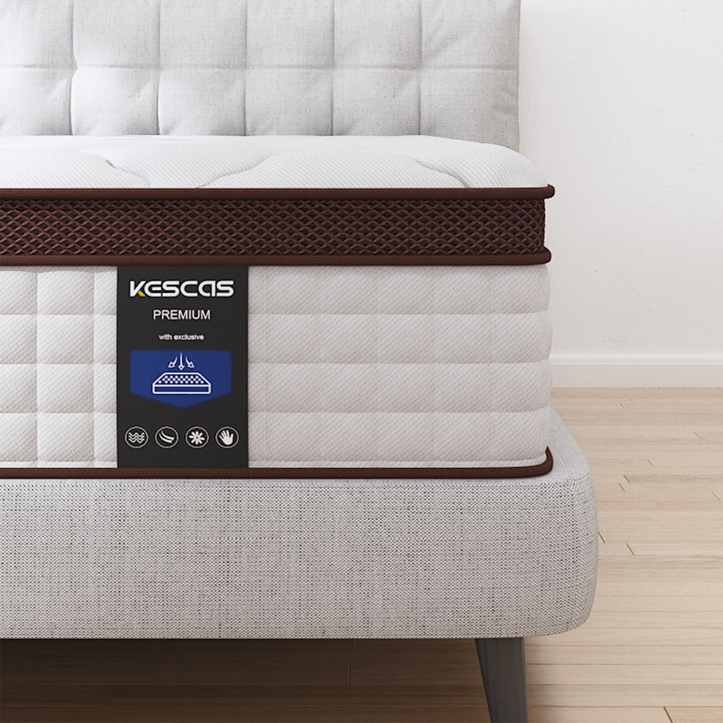 Matelas de 35 cm d'épaisseur, matelas hybride en mousse à mémoire de forme et ressorts ensachés, matelas de fermeté moyenne, tailles Queen et King disponibles en option.