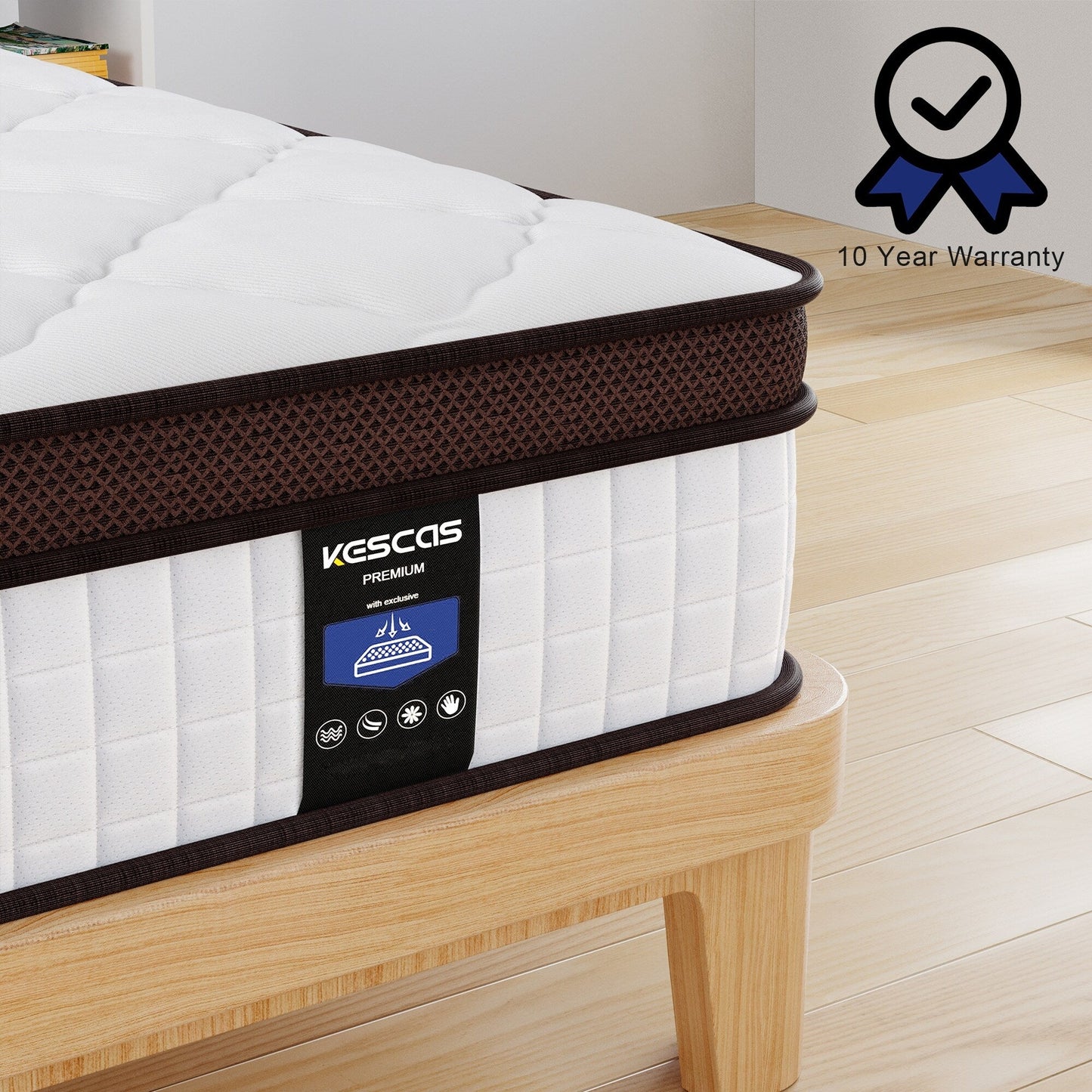 Matelas de 35 cm d'épaisseur, matelas hybride en mousse à mémoire de forme et ressorts ensachés, matelas de fermeté moyenne, tailles Queen et King disponibles en option.