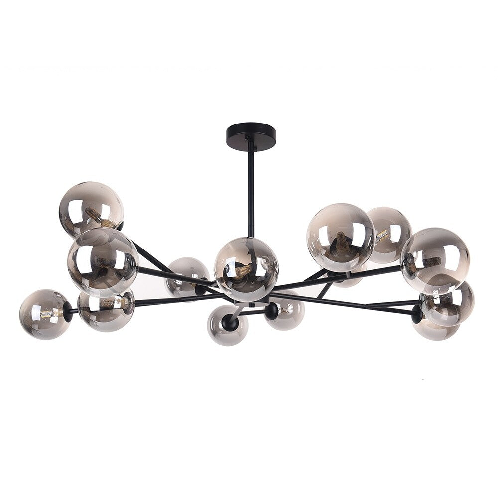 Luminaire à 15 lumières, style moderne, en forme de sputnik, pour îlot de cuisine, avec branches et globes de verre en forme de bulles.