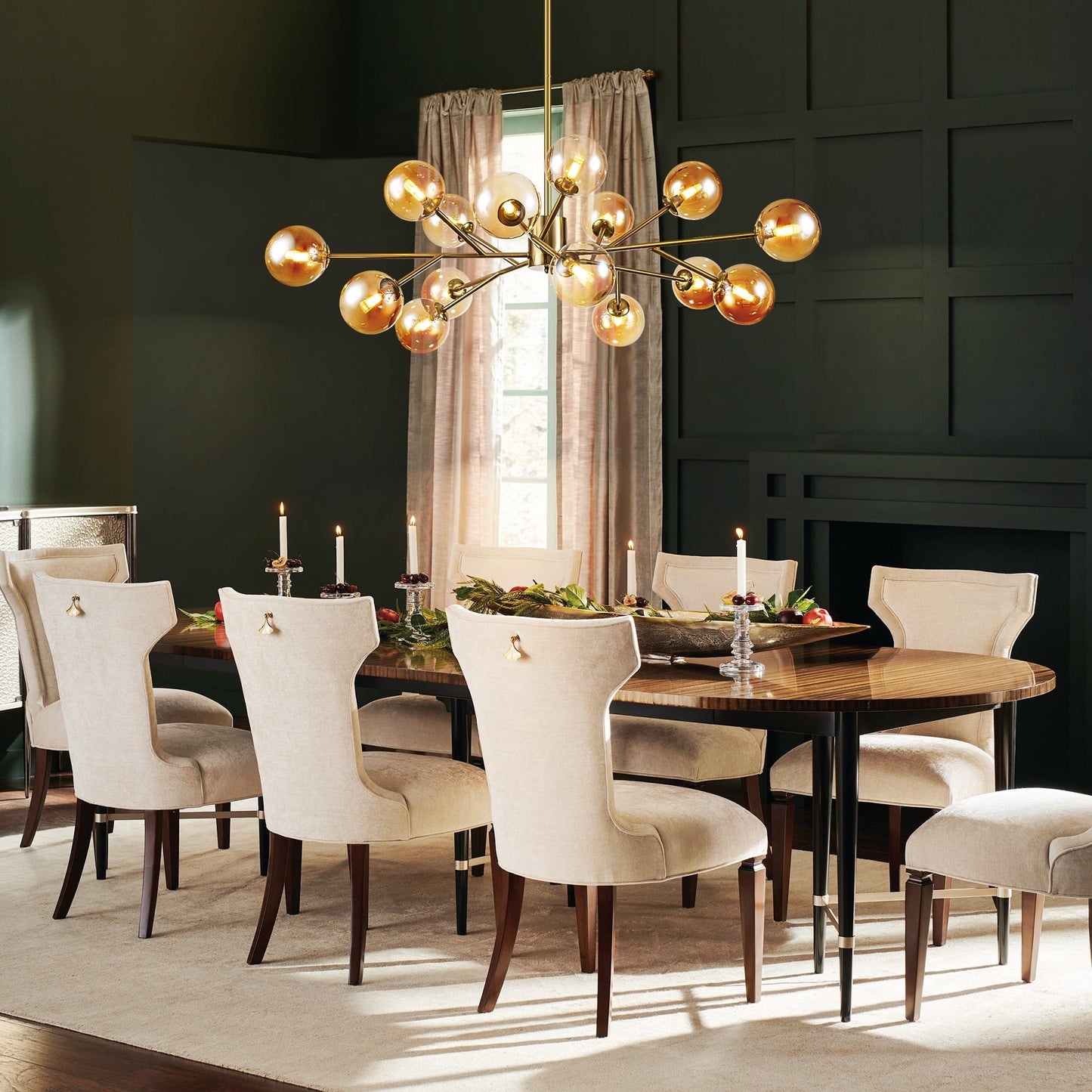 Luminaire à 15 lumières, style moderne, en forme de sputnik, pour îlot de cuisine, avec branches et globes de verre en forme de bulles.