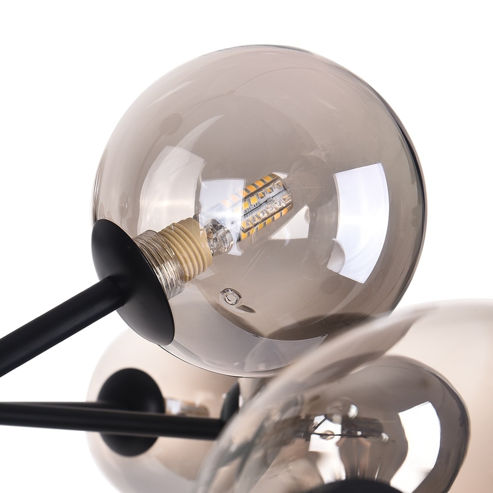 Luminaire à 15 lumières, style moderne, en forme de sputnik, pour îlot de cuisine, avec branches et globes de verre en forme de bulles.